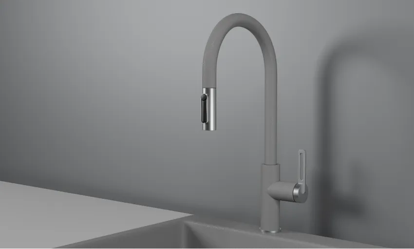 GR-8168, АЛЮМИНИУМ, СМЕСИТЕЛЬ КУХОННЫЙ С ВЫДВИЖНЫМ ИЗЛИВОМ