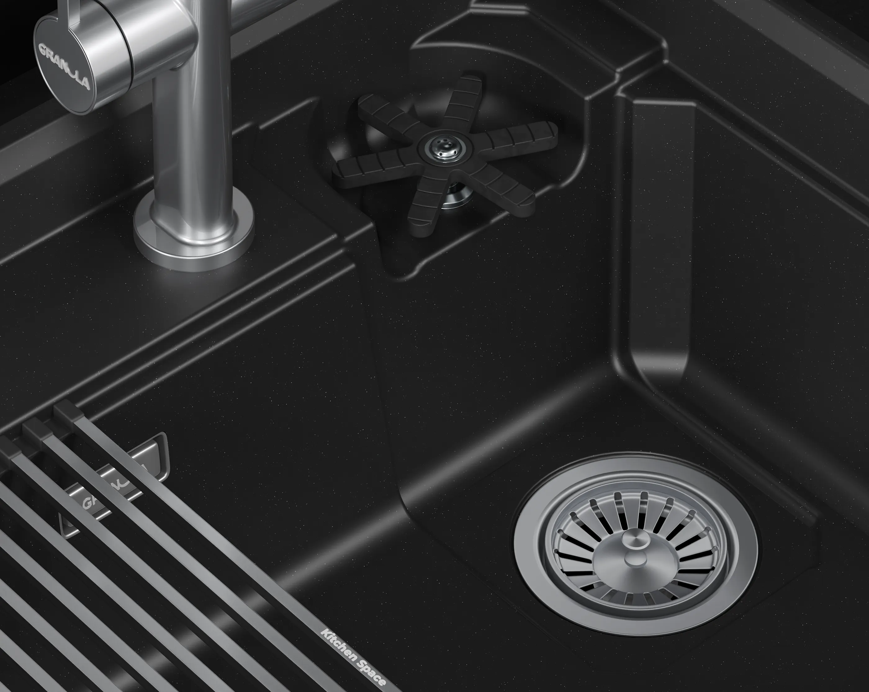 Мойка для кухни Granula Kitchen Space Rinzer 7308R шварц, 73х52 см, прямоугольная