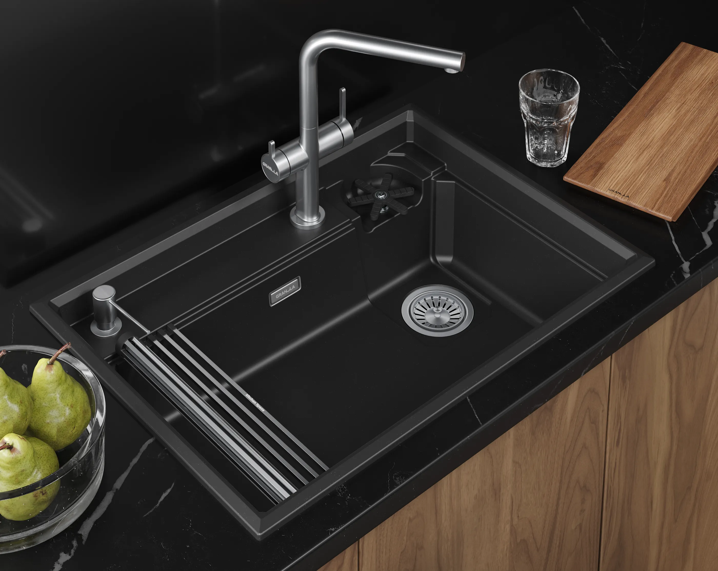 Мойка для кухни Granula Kitchen Space Rinzer 7308R шварц, 73х52 см, прямоугольная